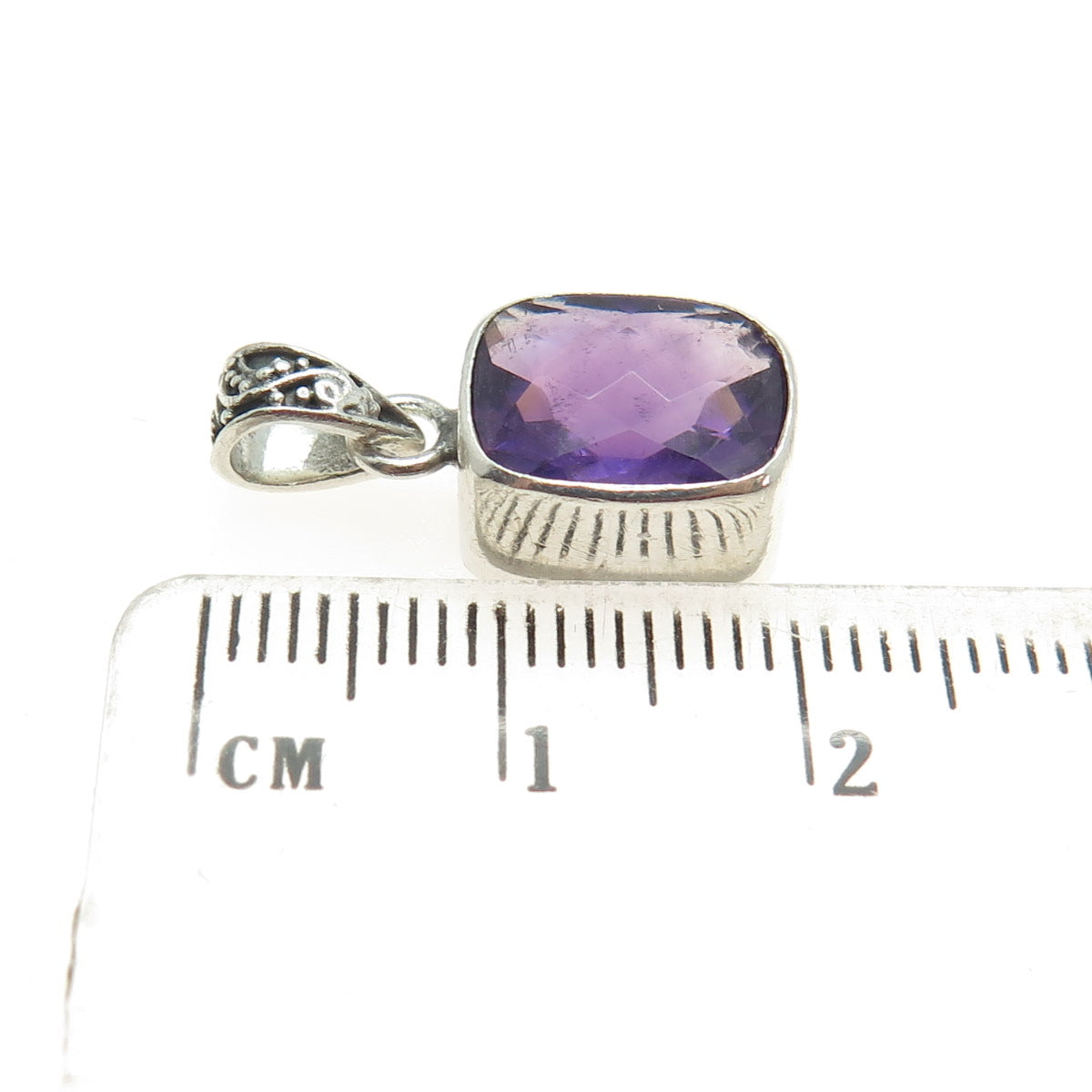 925 Sterling Silver Vintage Real Amethyst Gemstone Minimalist Pendant