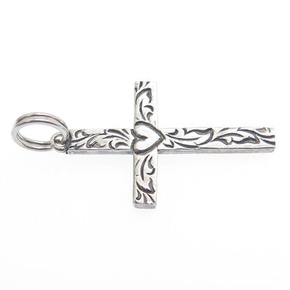 BEAU 925 Sterling Silver Vintage Heart & Feather Cross Oxidized Pendant