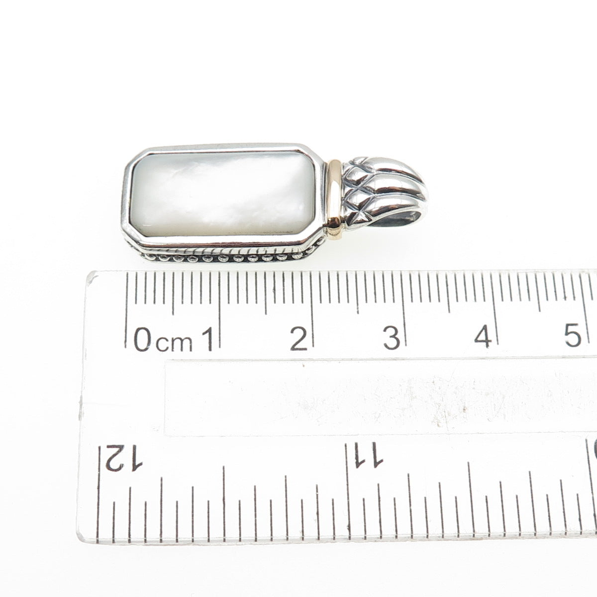 ROSS SIMONS 925 Sterling Silver 14K Gold Vintage Real MOP Oxidized Pendant