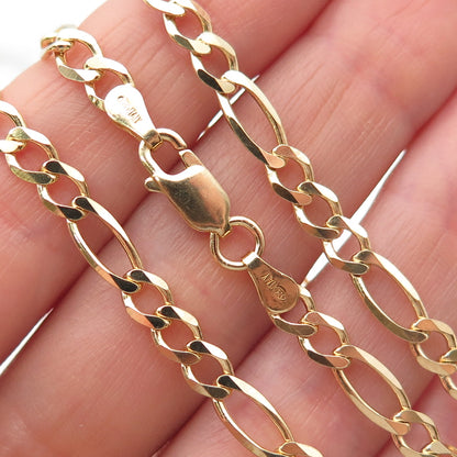 Han 925 Sterling Silver Gold Plated Italy Figaro Chain Necklace 18"