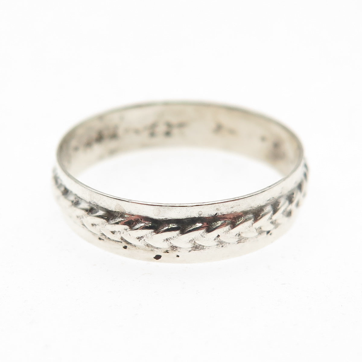 925 Sterling Silver Vintage Mexico Wheat Link Oxidized Band Ring Size 7.25