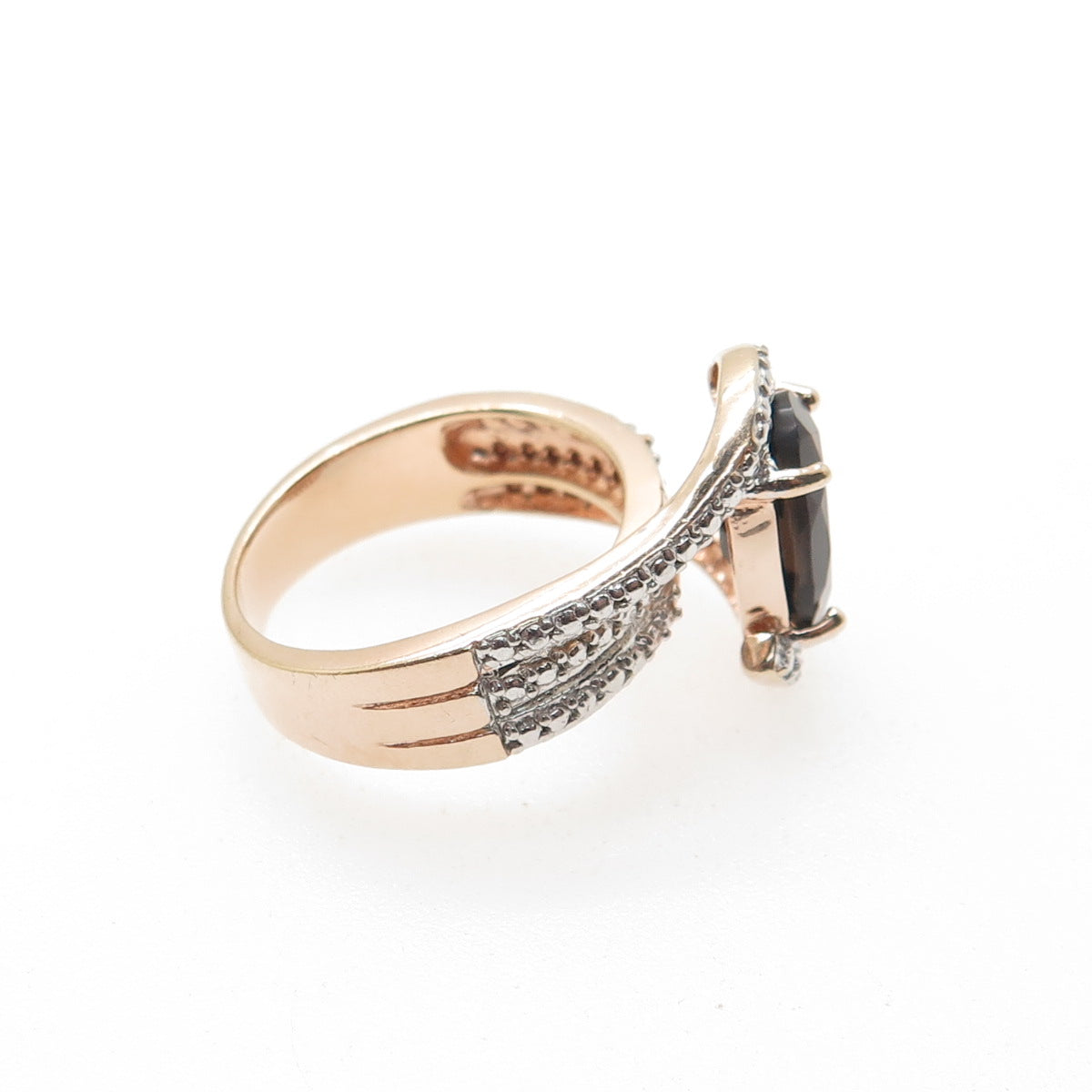 925 Sterling Rose Gold Plated Real Diamond Accent & Smoky Topaz Ring Size 7.25