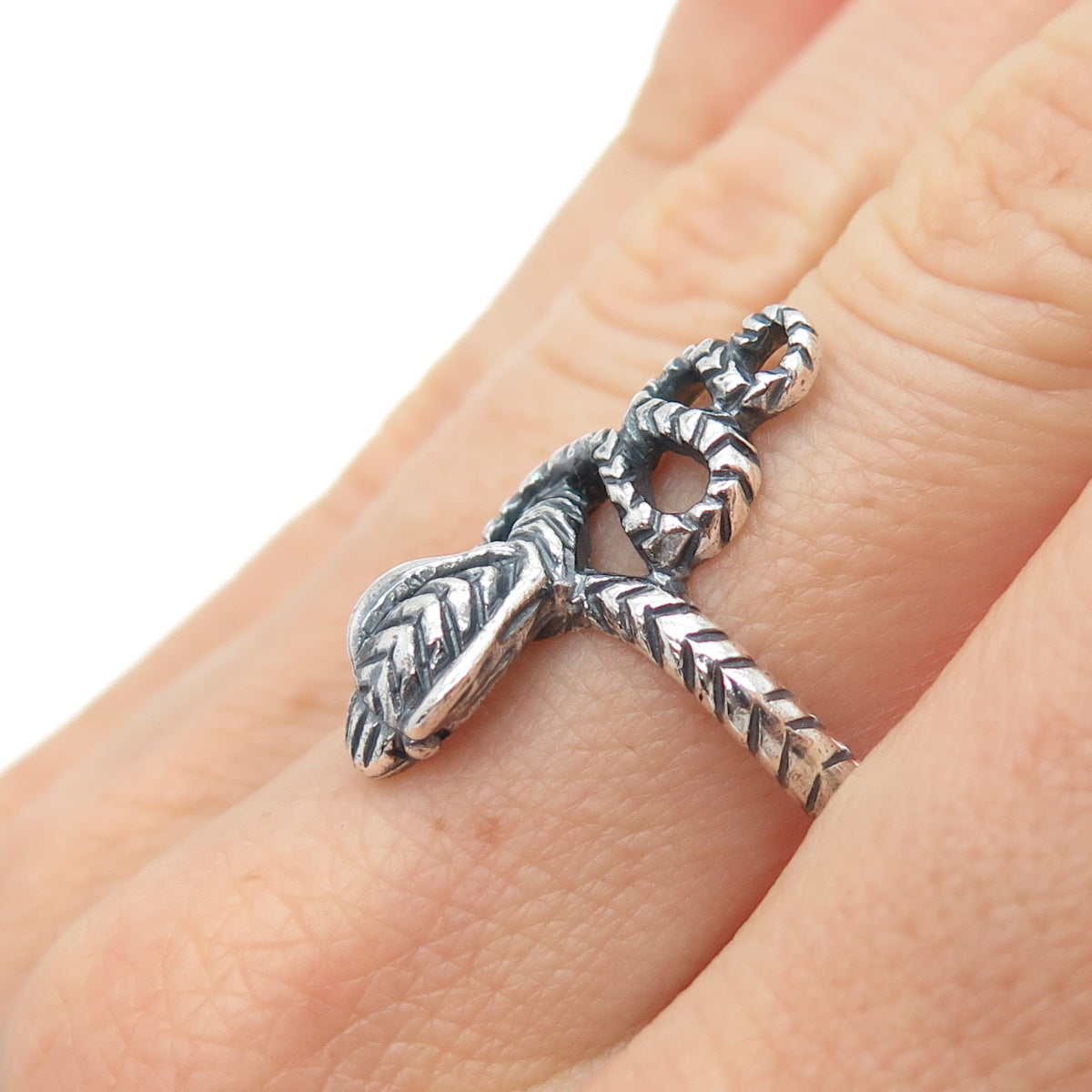 925 Sterling Silver Vintage Cobra Snake Oxidized Ring Size 9