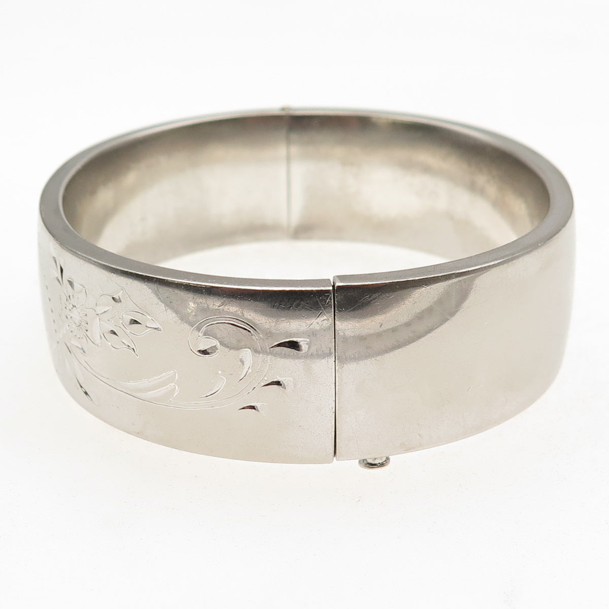 Carl Art 925 Sterling Silver Antique Art Deco Floral Bangle Bracelet 7.25"