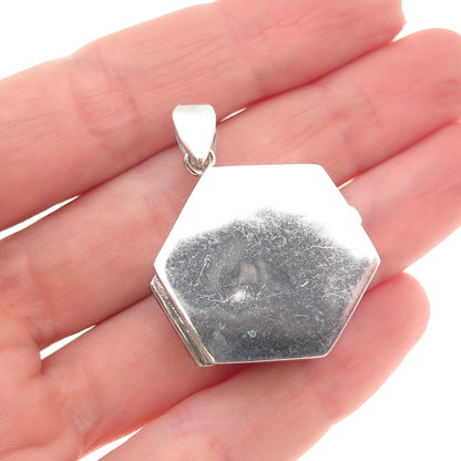 925 Sterling Silver Vintage Hexagon Pill / Snuff Box Charm Pendant