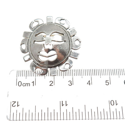 925 Sterling Silver Vintage Mexico Sun Face Modernist Oxidized Pin Brooch