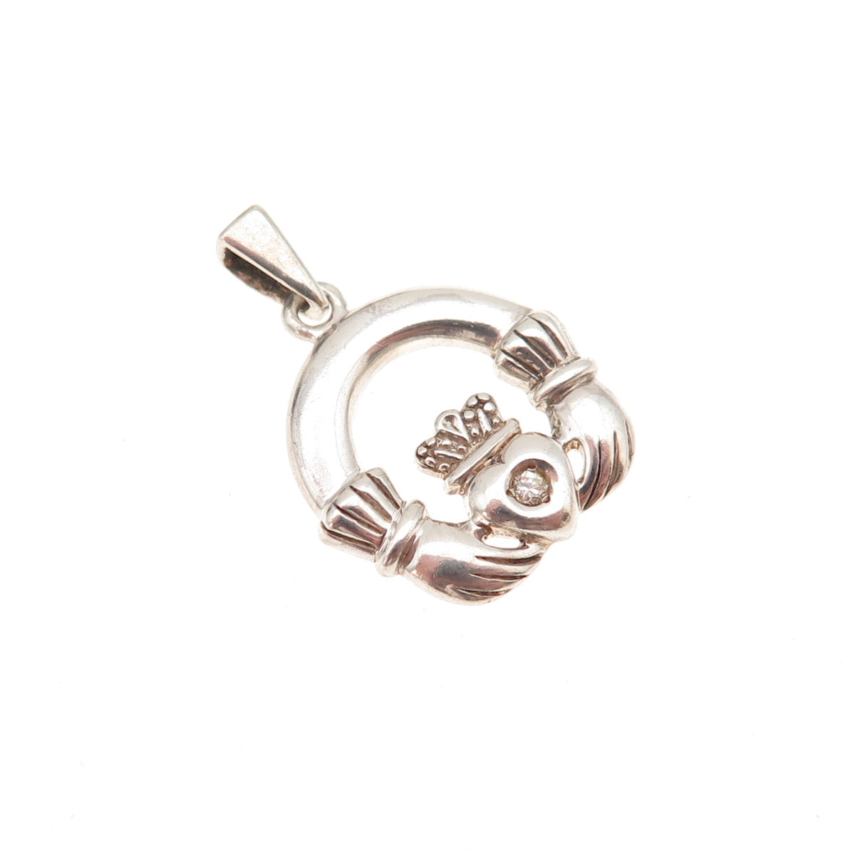 Solvar 925 Sterling Silver Vintage Real Diamond Accent Irish Claddagh Pendant
