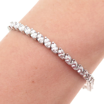925 Sterling Silver Marquise-Cut C Z Tennis Link Bracelet 7"