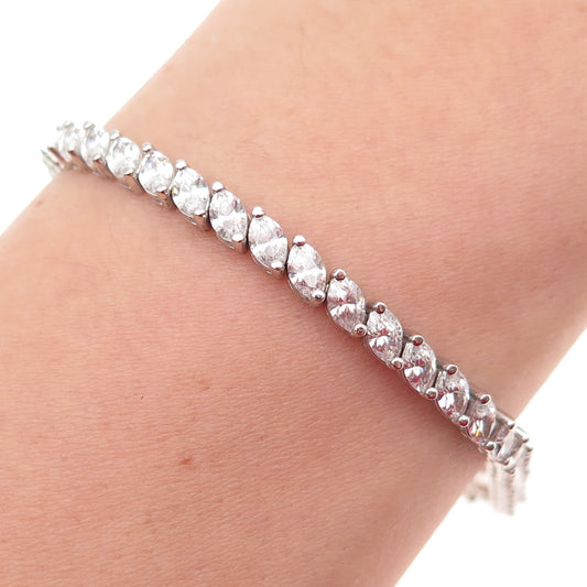 925 Sterling Silver Marquise-Cut C Z Tennis Link Bracelet 7"