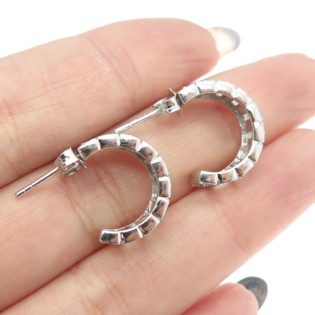 925 Sterling Silver C Z Half Hoop Earrings