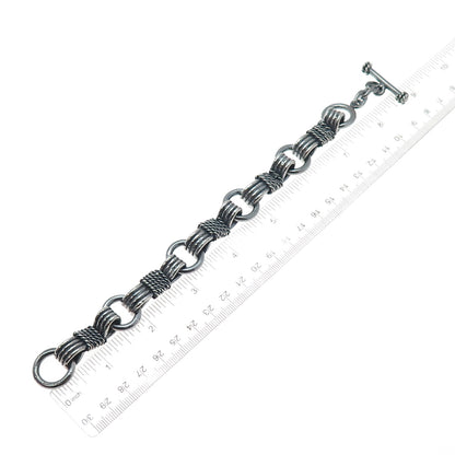 925 Sterling Silver Vintage Roped Bow Link Heavy 81.3g Oxidized Bracelet 7.75"