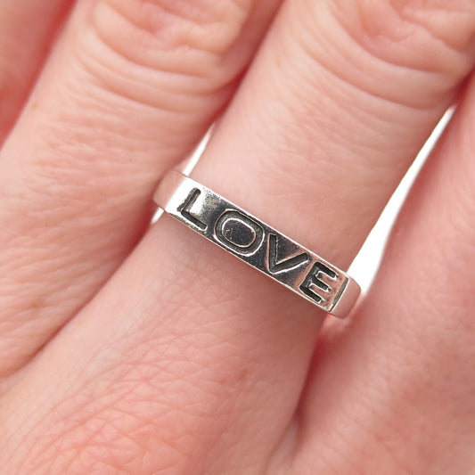 925 Sterling Silver Vintage Love Bar Ring Size 6.75