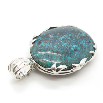 925 Sterling Silver Vintage Real Chrysocolla Gemstone Pendant