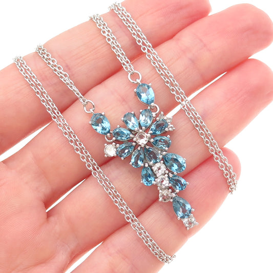 JACKSON HOLE Sterling Real Swiss Blue & White Topaz Double Chain Necklace 18"