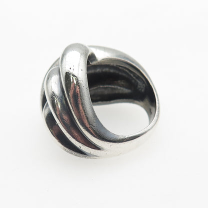 925 Sterling Silver Vintage Modernist Ribbed Oxidized Ring Size 7.5