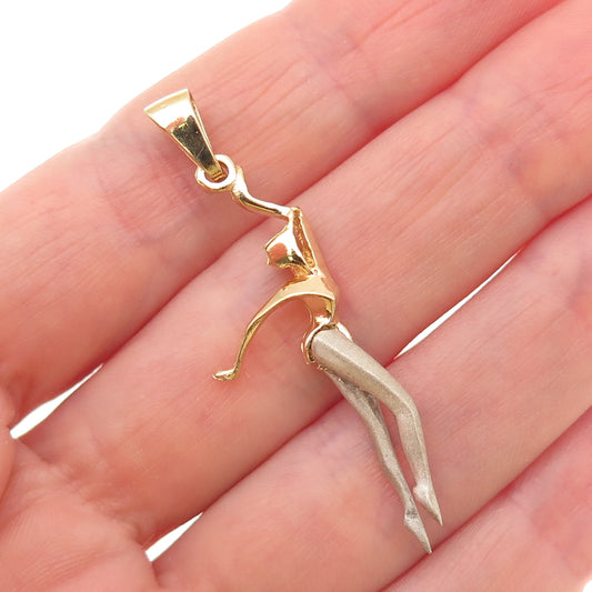 925 Sterling Silver Gold Plated Vintage Ballet Dancer Articulated Charm Pendant