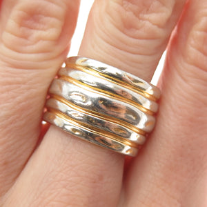 HOLLAND & HOLLAND Sterling Silver Gold Plated Vintage Modernist Ring Size 8.25