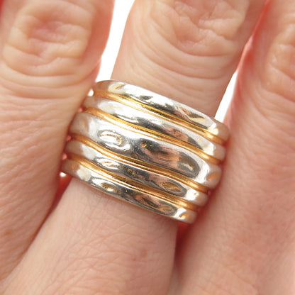 HOLLAND & HOLLAND Sterling Silver Gold Plated Vintage Modernist Ring Size 8.25