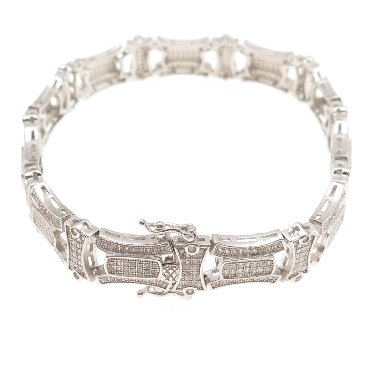 925 Sterling Silver Round-Cut C Z Panel Link Bracelet 8.5"