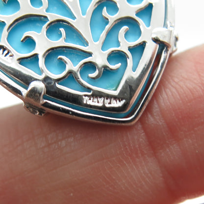 925 Sterling Silver Faux Turquoise & C Z Crisscross Heart Pendant