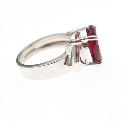 925 Sterling Silver Vintage Oval-Cut Pink C Z Modernist Ring Size 7