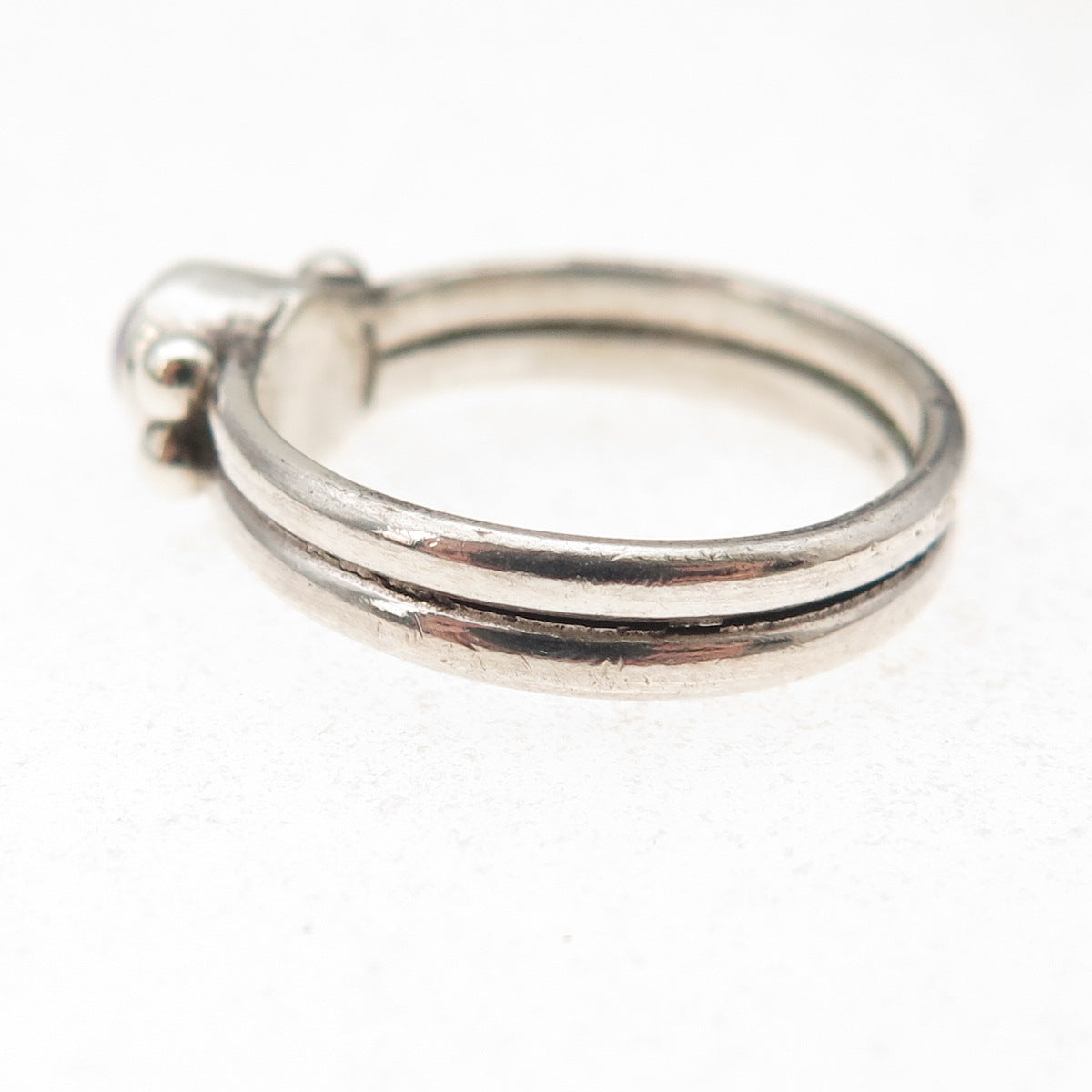 925 Sterling Silver Vintage Real Amethyst Oxidized Ring Size 6.25