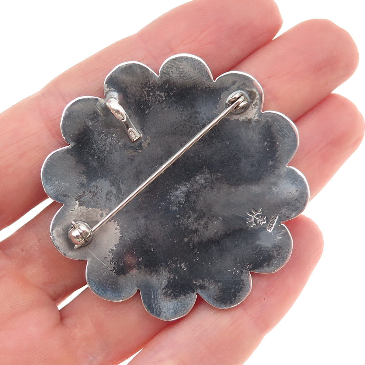 Leonard Shupla Hopi Old Pawn 925 Sterling Silver Vintage Sun Pin Brooch Pendant