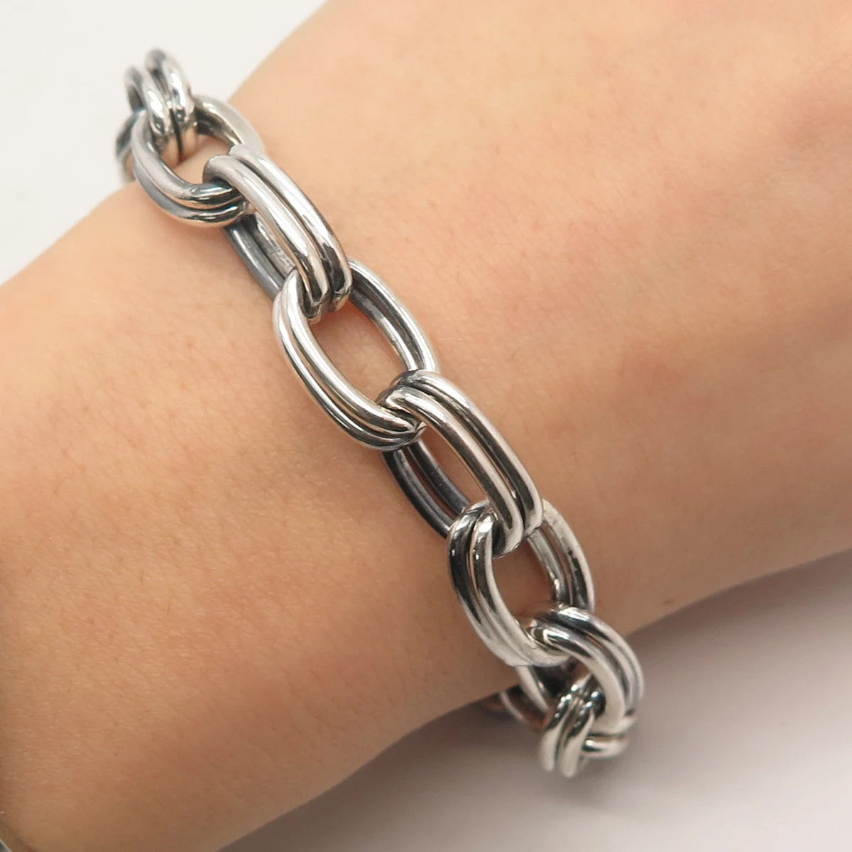 925 Sterling Silver Vintage Double Rolo Link Bracelet 6.5"