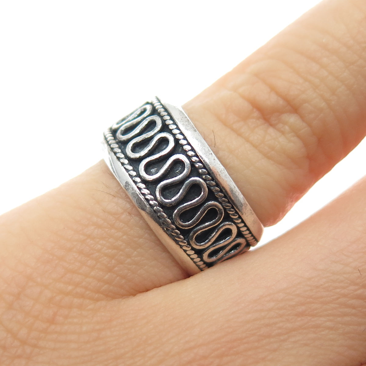 BOMA 925 Sterling Silver Vintage Zig Zag Oxidized Band Ring Size 6.25