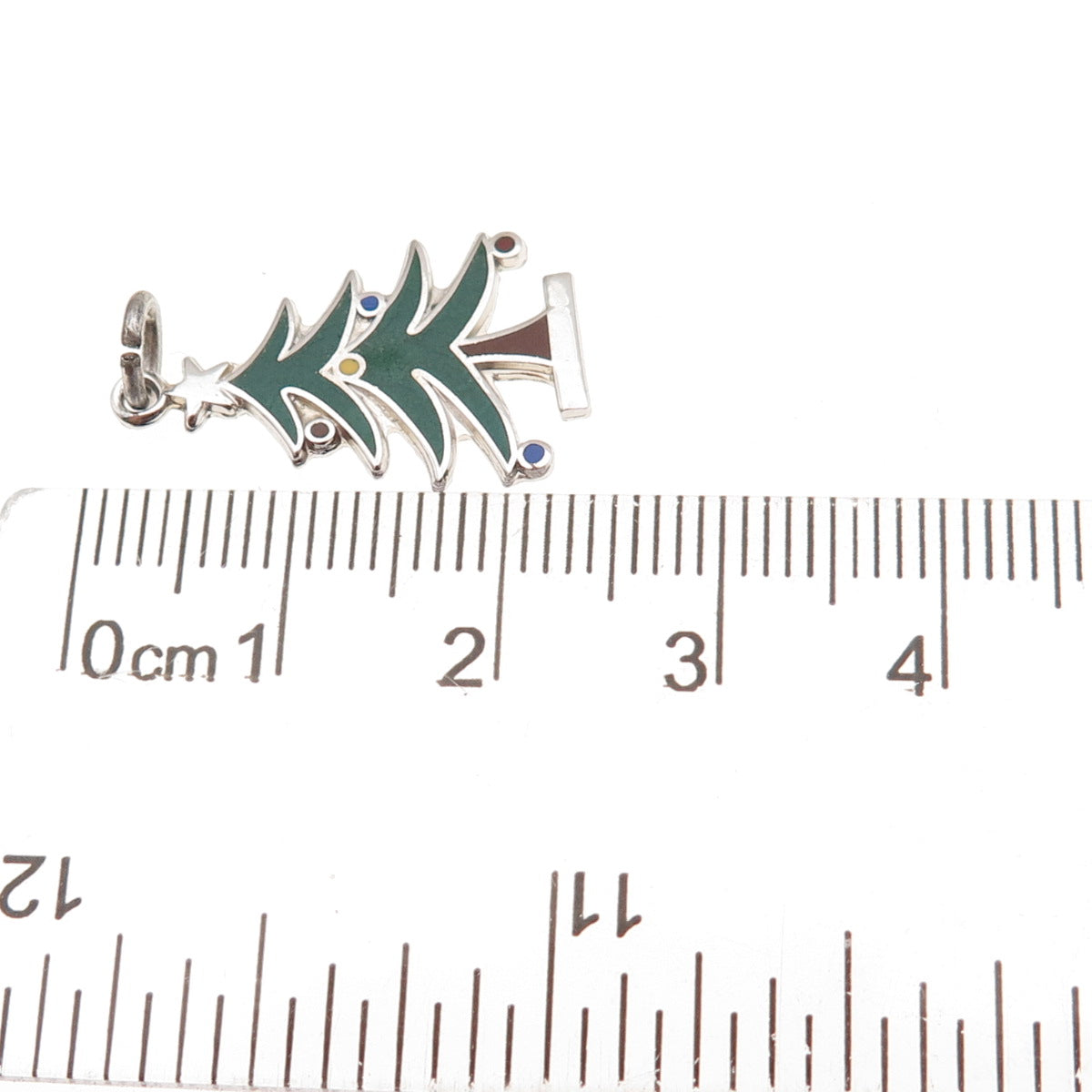 Wells 925 Sterling Silver Vintage Enamel Christmas Tree Charm Pendant