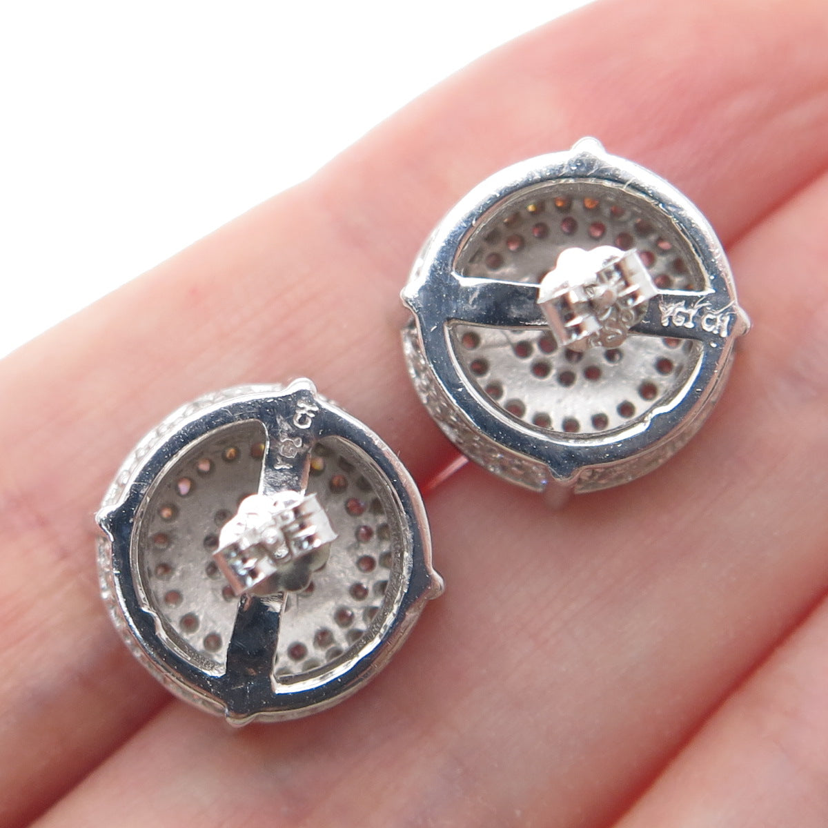 925 Sterling Silver Round-Cut C Z Sparkle Wheel Stud Earrings