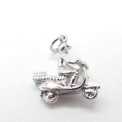 925 Sterling Silver Vintage Bermuda Man On A Motor Scooter Charm Pendant