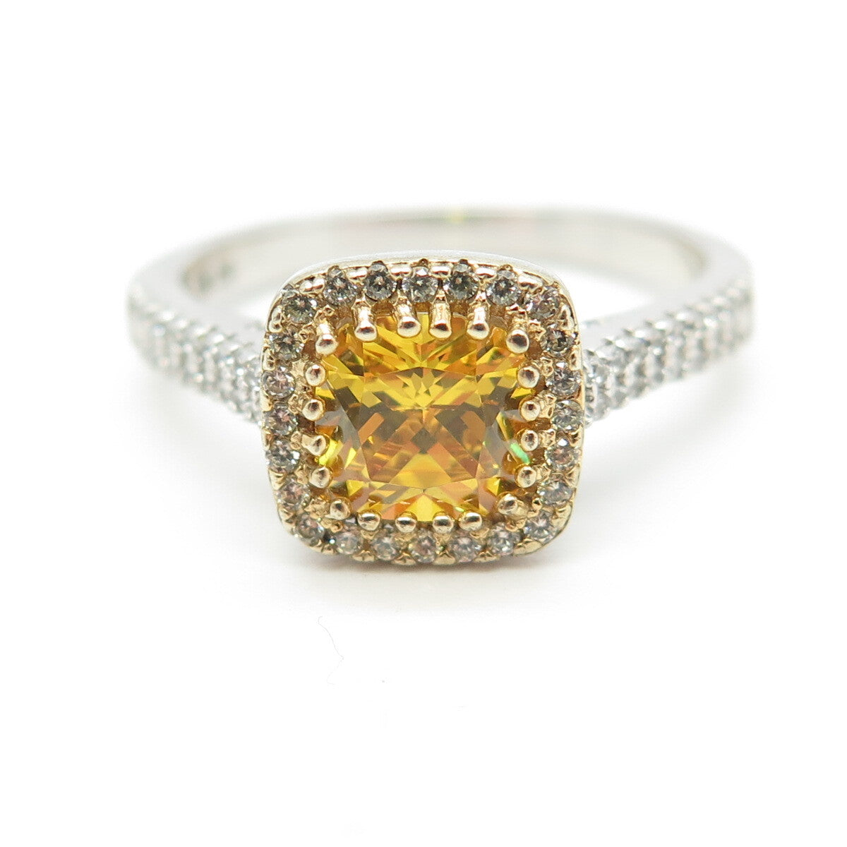 925 Sterling Silver White & Yellow C Z Ring Size 8.75