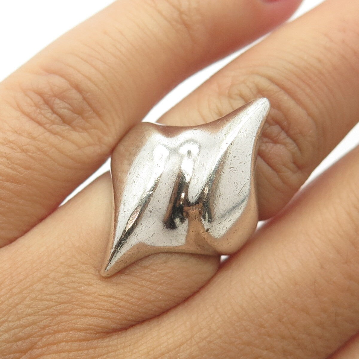 925 Sterling Silver Vintage Italy Bypass Modernist Ring Size 5.75