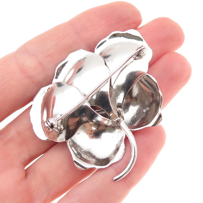 835 Silver Vintage Modernist Floral Oxidized Pin Brooch