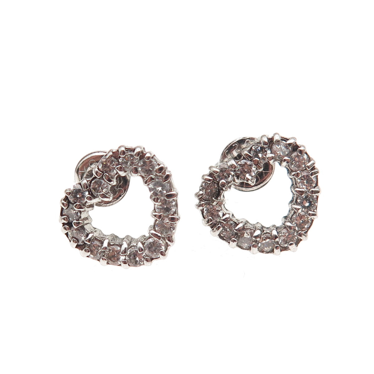 925 Sterling Silver Round-Cut C Z Open Heart Stud Earrings