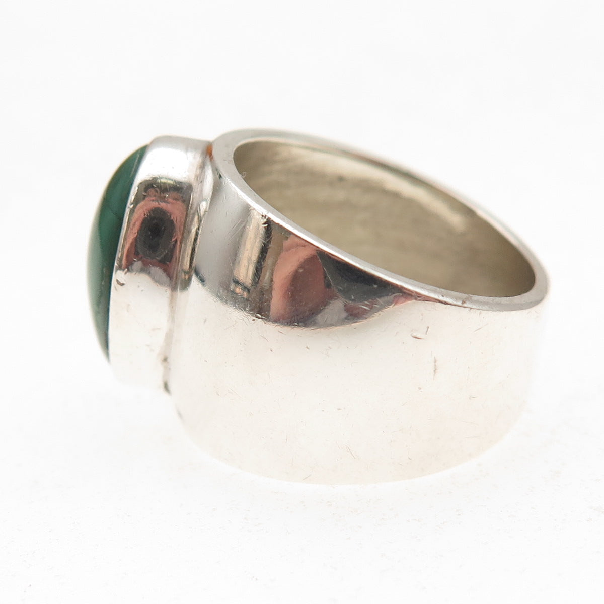 925 Sterling Silver Vintage CII Mexico Real Malachite Modernist Ring Size 6.25