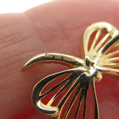 HAN Sterling Silver Gold Plated Real Round-Cut Diamond Butterfly Mini Pendant
