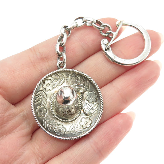 925 Sterling Silver Vintage Mexico Sombrero Hat Cable Chain Key Ring