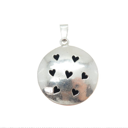 925 Sterling Silver Vintage Mexico Heart Shadow Box Disc Charm Pendant
