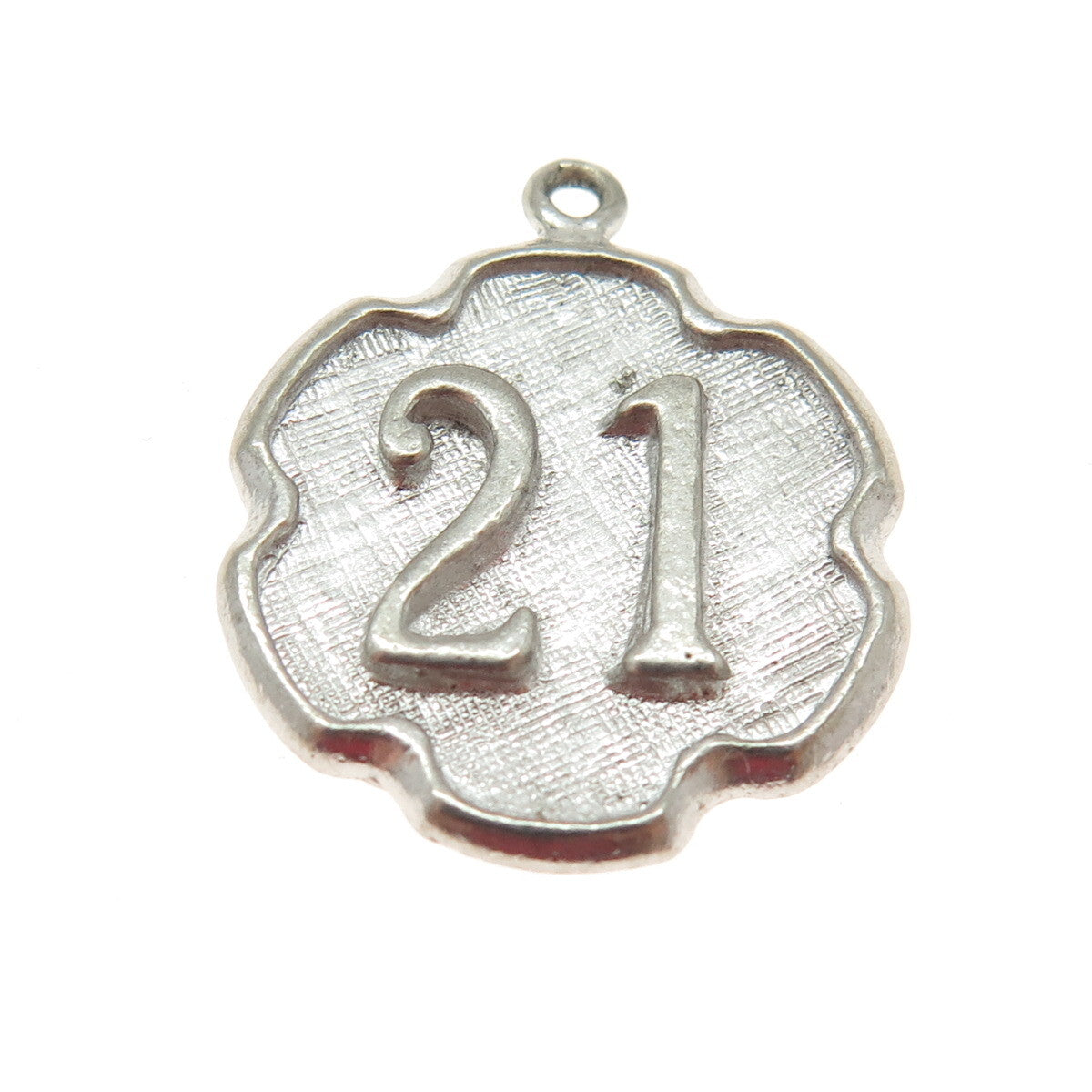 925 Sterling Silver Antique "21" Lucky Number Textured Pendant