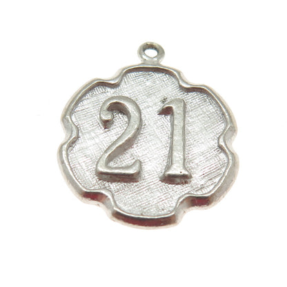 925 Sterling Silver Antique "21" Lucky Number Textured Pendant