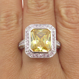 925 Sterling Silver Canary & Pink C Z Bohemian Ring Size 8