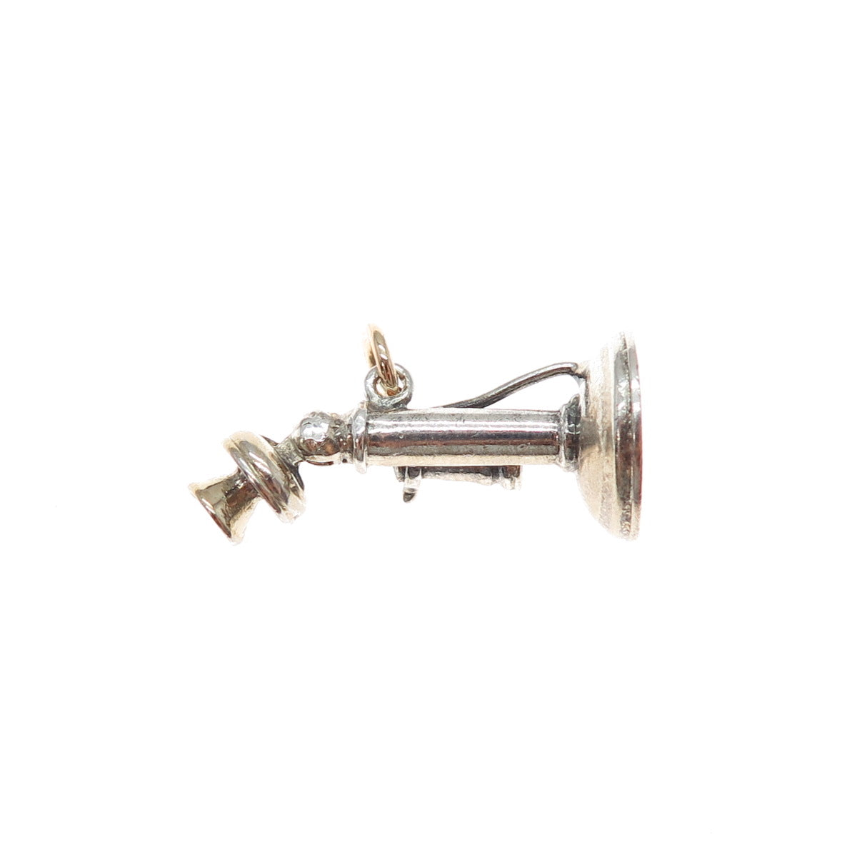WELLS 925 Sterling Silver Vintage Retro Candlestick Phone 3D Charm Pendant