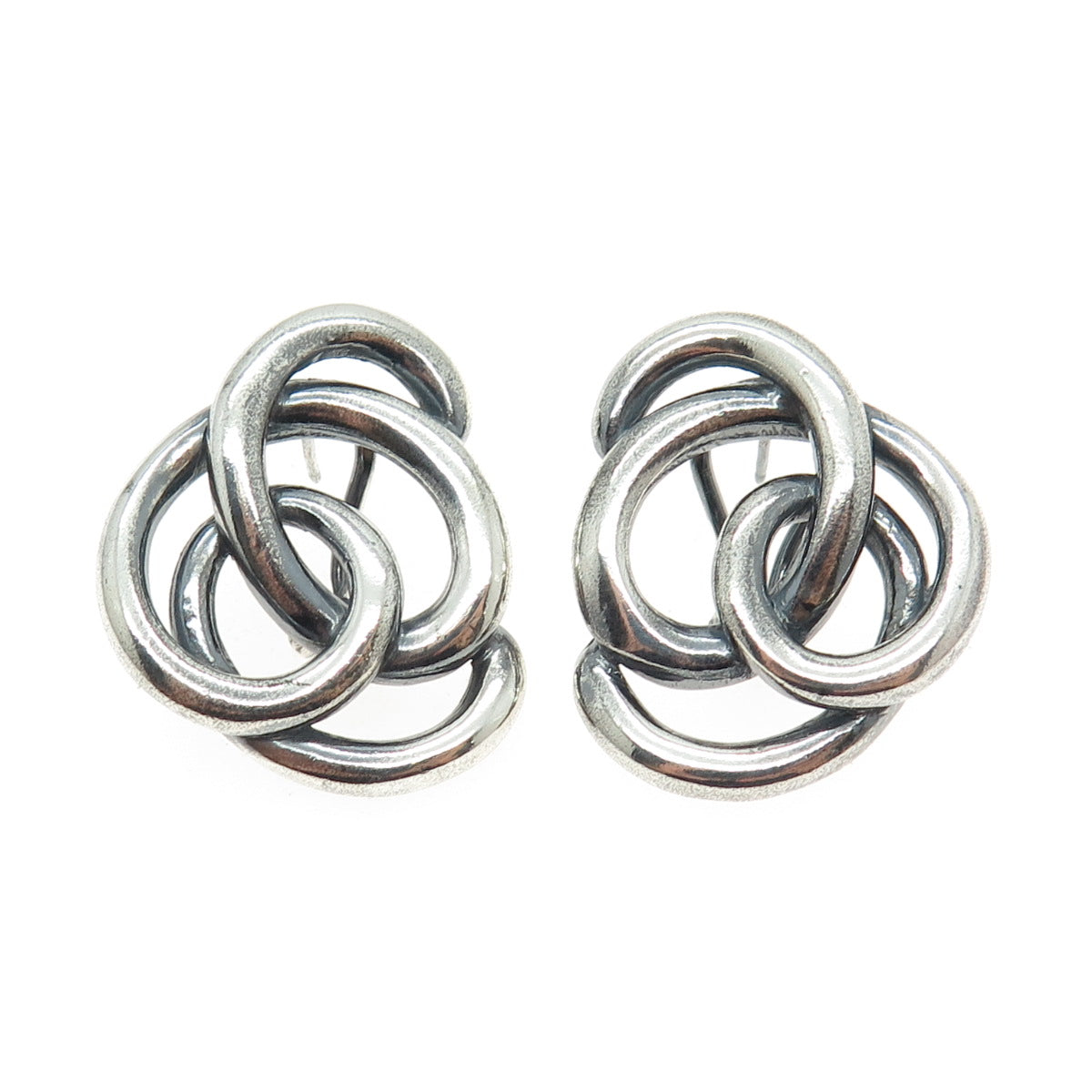 925 Sterling Silver Vintage Modernist Swirl Oxidized Omega Back Earrings