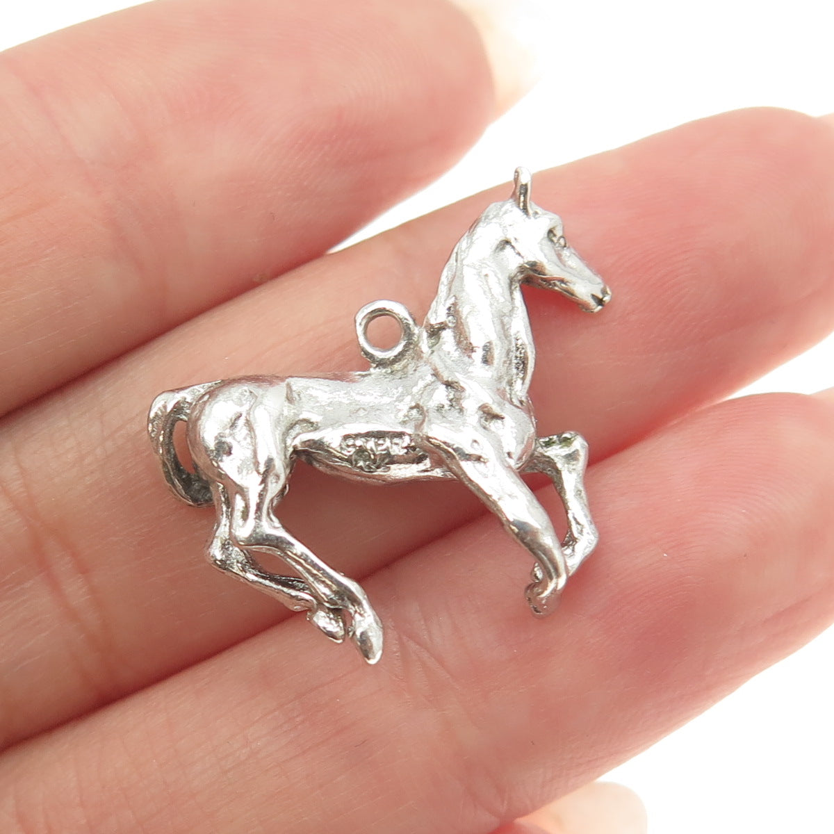 925 Sterling Silver Antique Art Deco Frisky Horse 3D Pendant