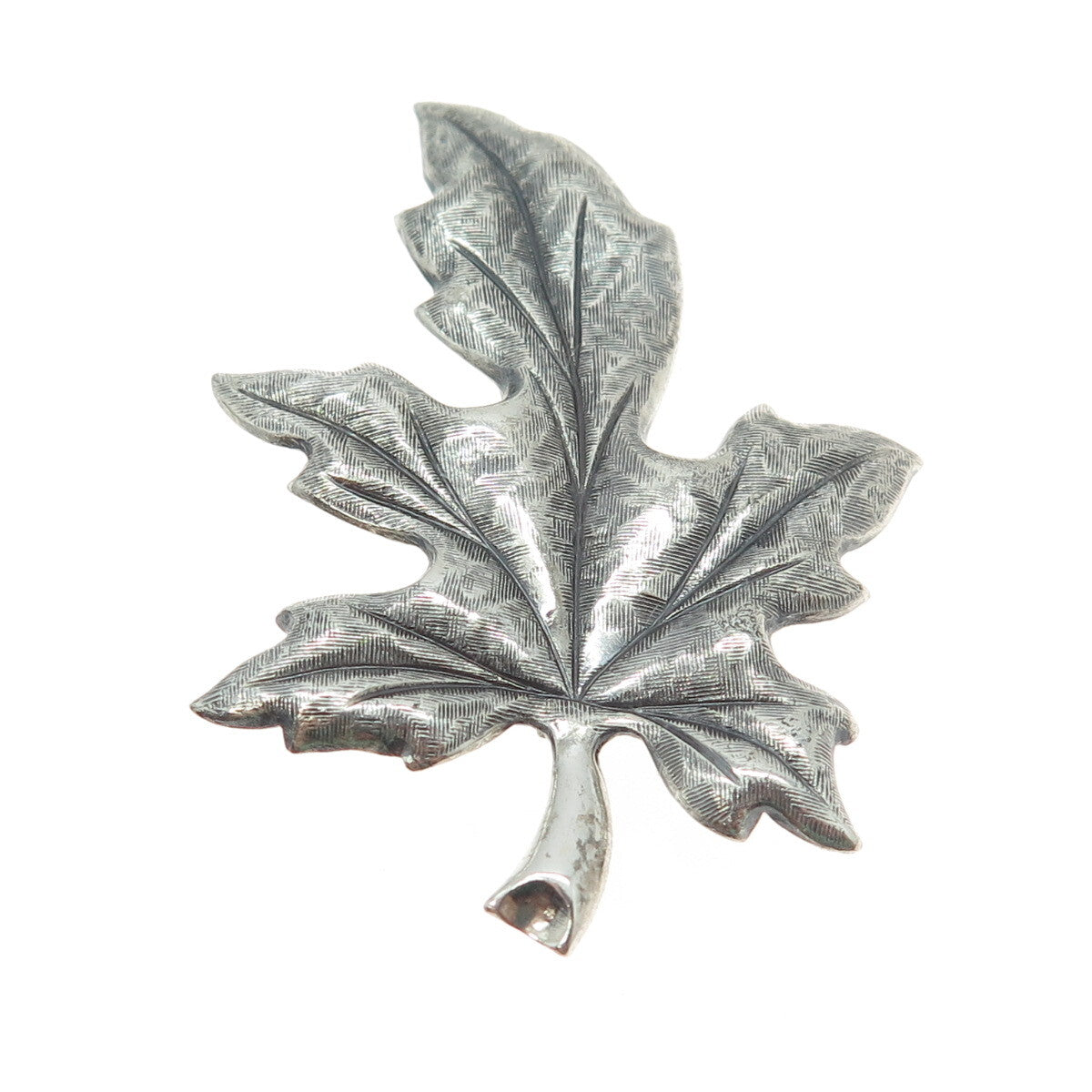 925 Sterling Silver Antique Art Deco Maple Leaf Textured Pin Brooch