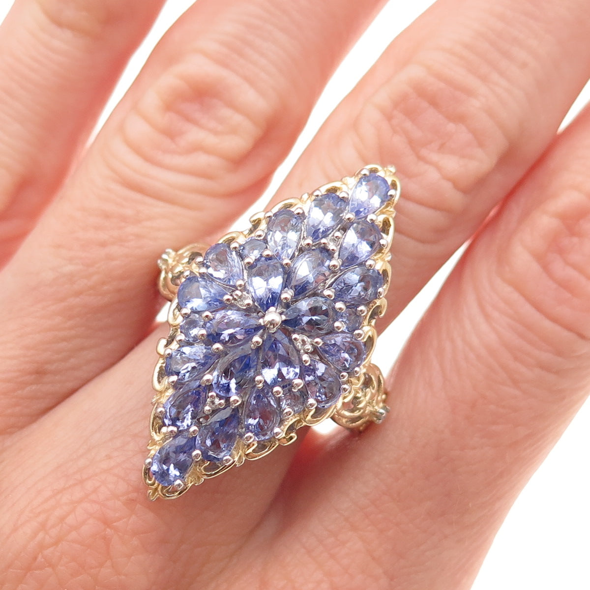 Chuck Clemency 925 Sterling Silver 2-Tone Real Tanzanite White Topaz Ring Size 8