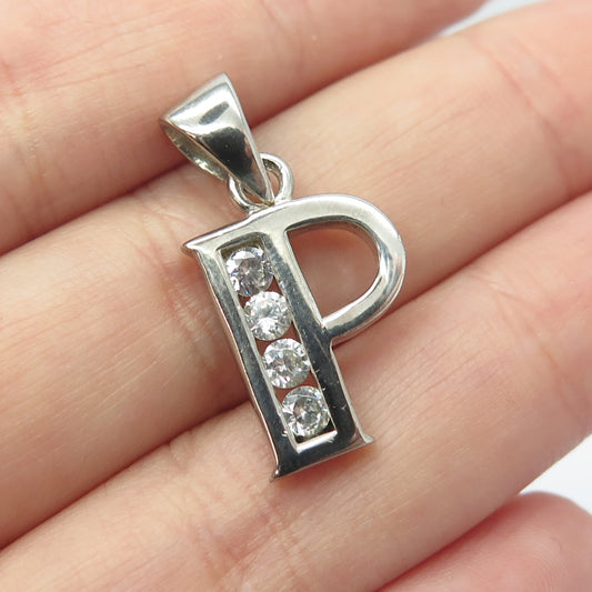 925 Sterling Silver Round-Cut C Z Letter "P" Initial Pendant