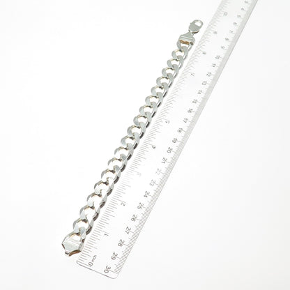925 Sterling Silver Vintage Italy Curb Link Heavy 62.5g Bracelet 8.75"